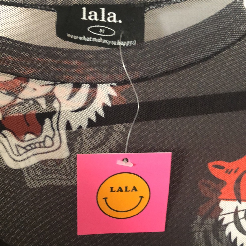 Dressed in LALA Black Mesh Dress with Red and White Tiger Print - Picture 3 of 6